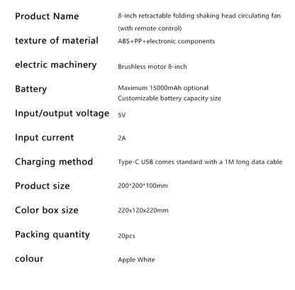 Portable Oscillating Standing Fan with Remote Controller Foldable Desk Fan Rechargeable Battery Powered Pedestal Fan for Camping