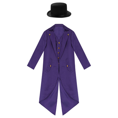 Kids Boys Vintage Steampunk Tailcoat Jacket Halloween Costume Gothic Medieval Clothes Court Uniform Magician Ringmaster Cosplay