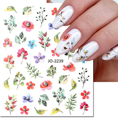 3d Nails Art Decals Spring Fruits Pink Full Tips Peony Magnolia Flowers Adhesive Sliders Stickers Decoration For Nails Manicure