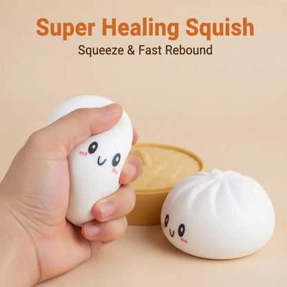 Colorful Dumpling Squishes Stress Balls Fidget Sensory Toys Simulation Food Squishies Bun with Steamer Squeeze Dough Ball Gifts