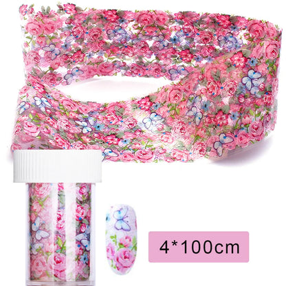 16Pc Holographic Nail Foil Set Starry Transfer 20*4cm Sticker Laser Flowers Leopard Mix Design Decal DIY Nail Art Decoration
