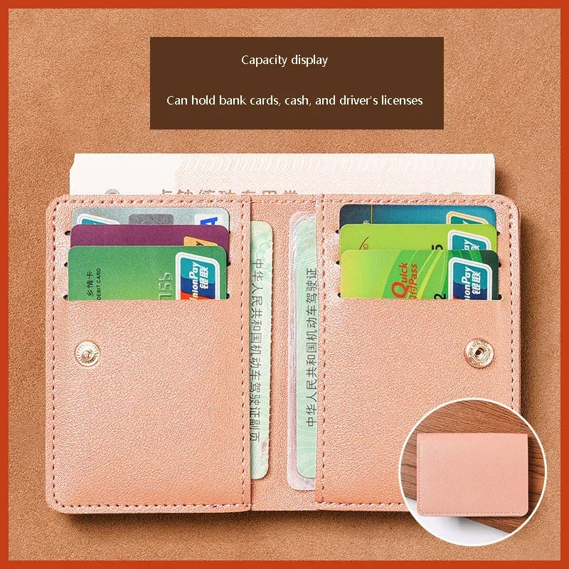 2025 Women's New Simplified Folding Button Small Wallet Soft Leather for Driver's License Male Student Card Bag