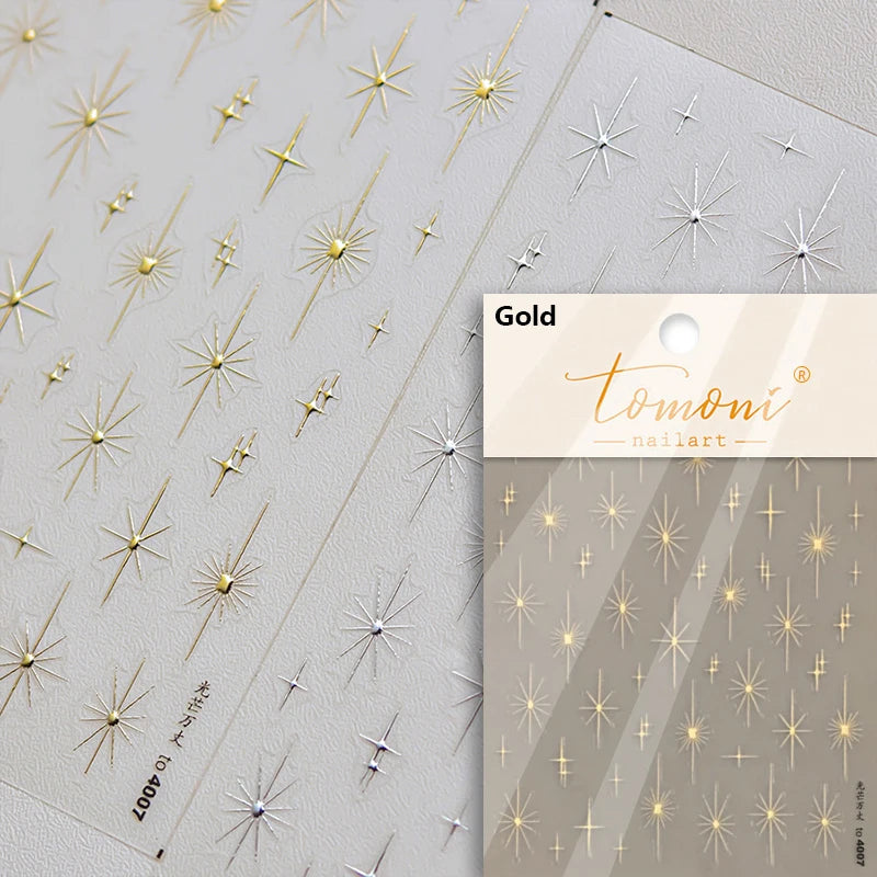 Gold Silver Starlight Laser Pink Colorful Glitter Star Bronzing Rhinestones Relief Nail Art Decorations Stickers Manicure Decals