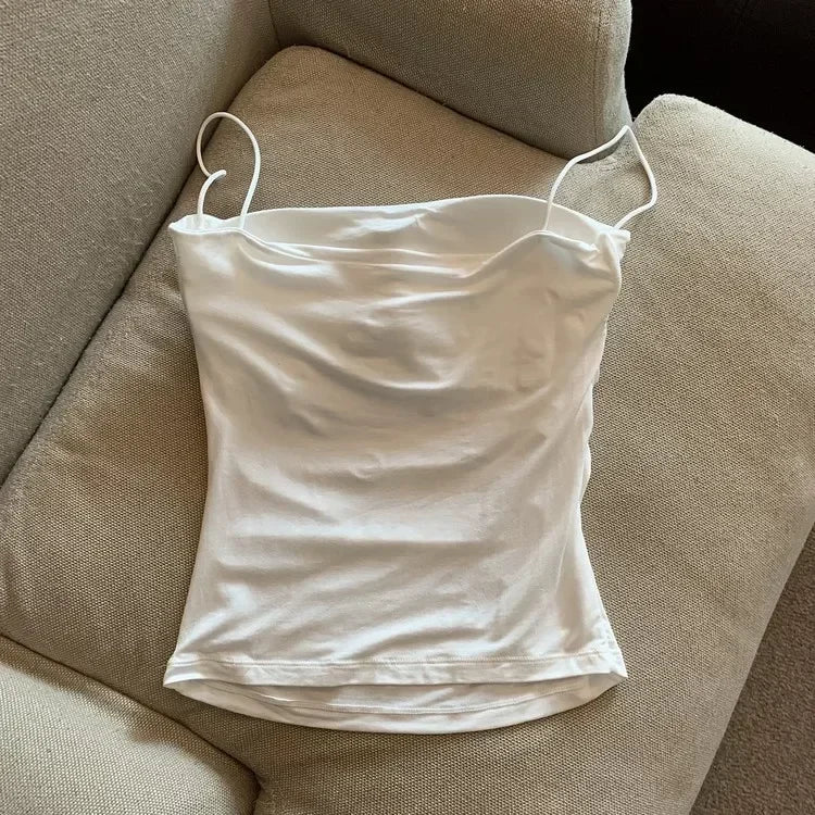 Women With Built In Bra Spaghetti Strap Tanks Summer Camis Tank Casual Tops  For Woman Solid Color Female Korean Style