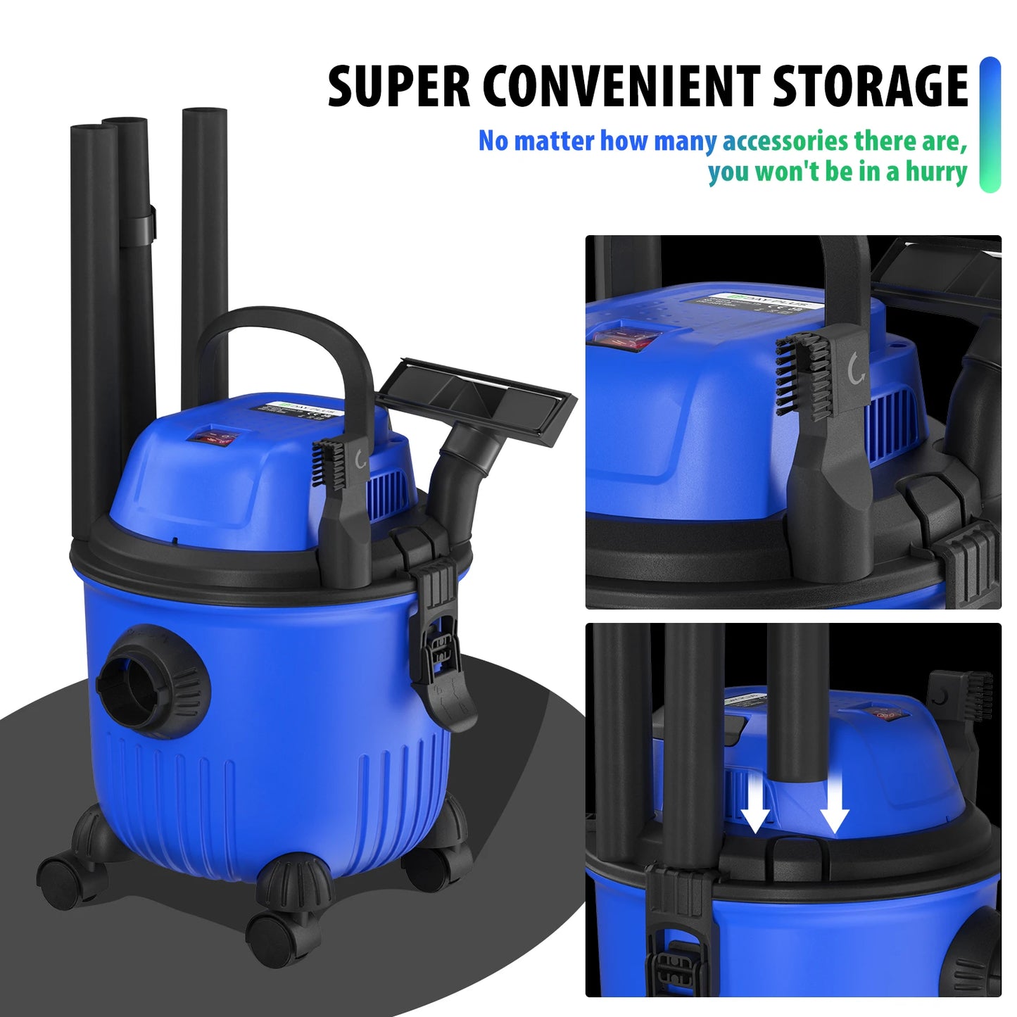 DayPlus Industrial Vacuum Cleaner Hoover Wet and Dry 4800W Powerful Suction Bagless, 16Kpa, 15 Litre Capacity, 4 Caster Wheels