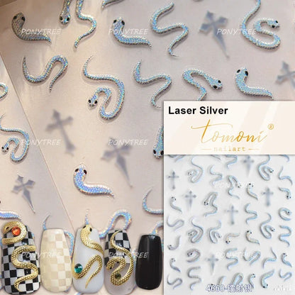 5D Gold Stamped Silver Sun Stars Snake Nail Art Stickers Totems Reliefs Self Adhesive Dark Chinese Style Manicure Decals