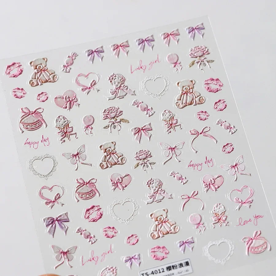 Colorful 5D Happy Birthday Nail Art Sticker Cake Candle Numbers Musical Note Cute Bear Stars Cherry Self Adhesive Manicure Decal