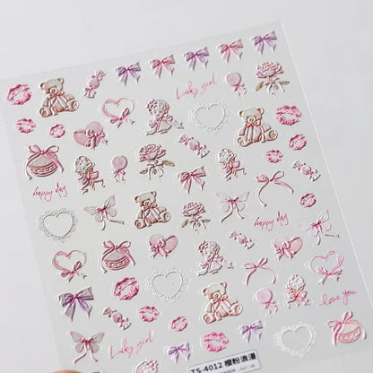 Colorful 5D Happy Birthday Nail Art Sticker Cake Candle Numbers Musical Note Cute Bear Stars Cherry Self Adhesive Manicure Decal