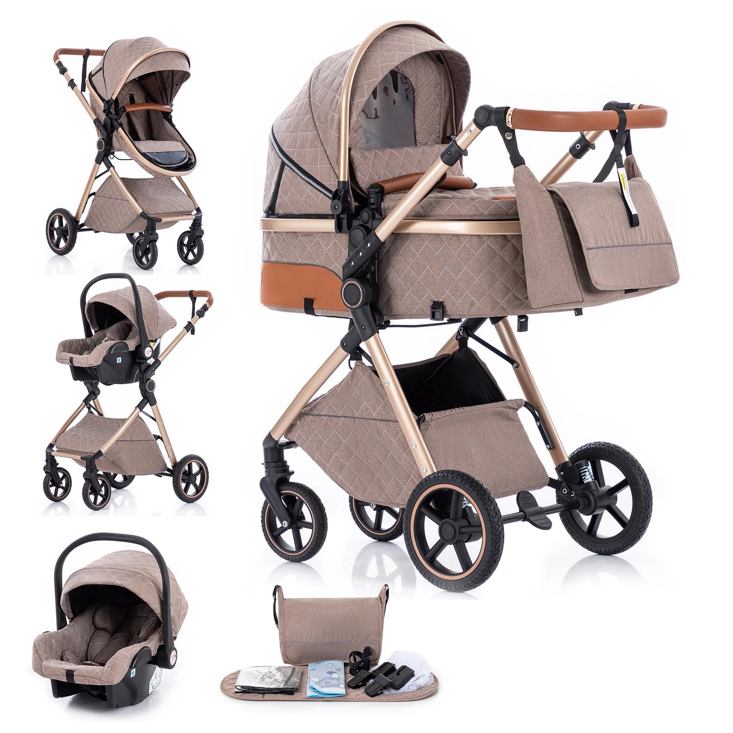 Luxury Baby Stroller 3 in1 Portable Baby Carriage Folding Prams High Landscape Car for Newborn Baby Adjustable Handle travel