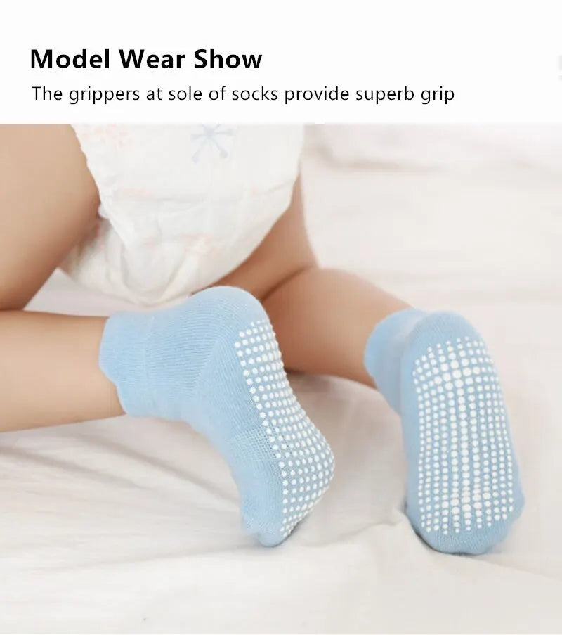 6 Pairs/Lot Cotton Baby Anti-slip Boat Socks For Boys Girls Low Cut Floor Kids Toddler Sock With Rubber Grips For 0-1Years