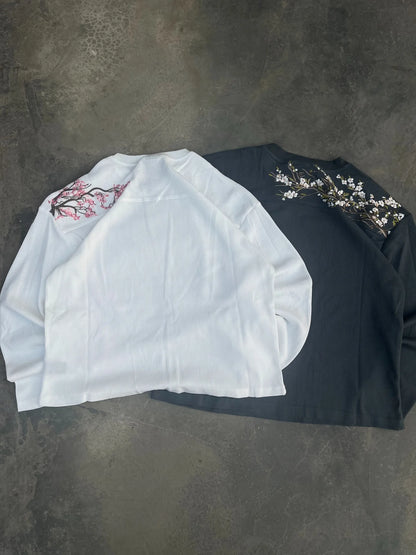 Harajuku Cherry Blossom Embroidery Sweater Fashion Casual Knitted Round Neck Pullove Warm Long Sleeve Sweatshirt Men Clothing