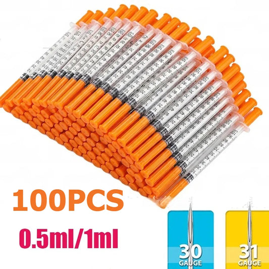 100pcs 1ml 0.5ml 30G 31G Pet Animal Dog Cat Disposable Syringe Plastic Veterinary Syringe With Needles Medical Supplies
