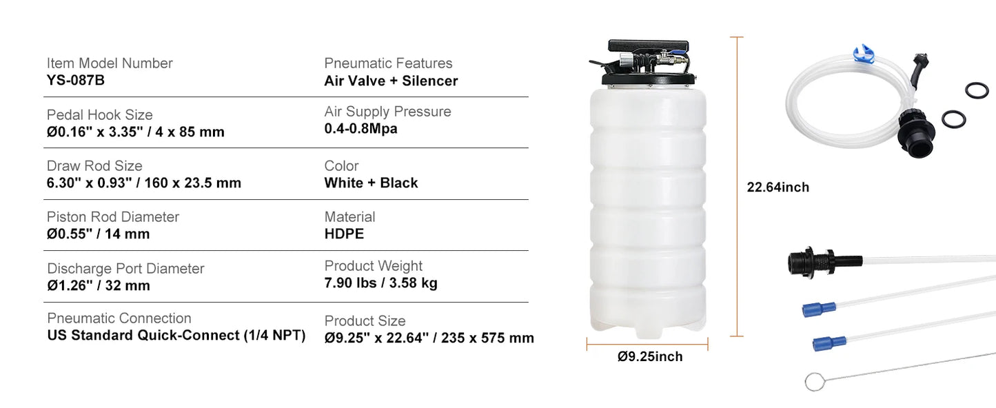 SucceBuy 6.5L/15L Pneumatic Fluid Extractor with Suction Hose Oil Changer Fuel Pump for Automotive Fluids Vacuum Evacuation