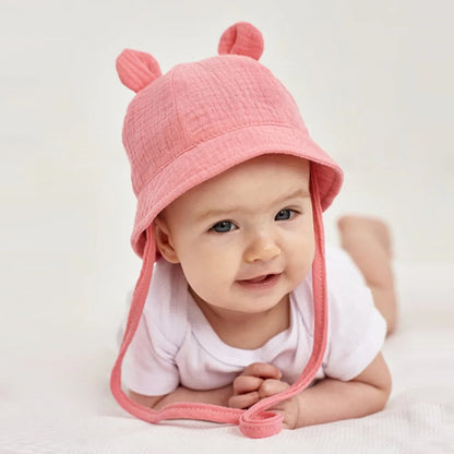 Baby Cotton Sun Hat New Children Outdoor Rabbit Ear Beach Caps Boy Girl Print Panama Hat Unisex Beach Bucket Hat For 3-12 Months
