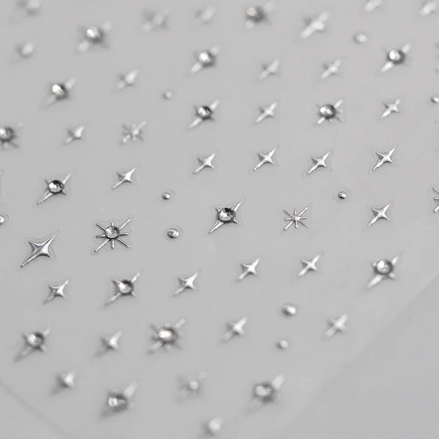 1 piece  5D silver nail stickers metal mini star nail art stickers high quality exquisite decals self-adhesive nail art stickers