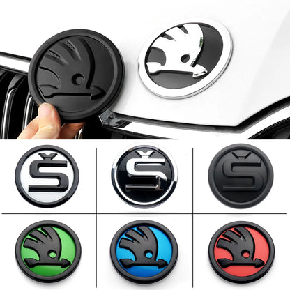 80/90/100mm Car Front Grille Hood Emblem Rear Trunk Badge Sticker For Skoda S Logo Octavia Fabia Superb Kamiq Kodiaq VRS Rapid