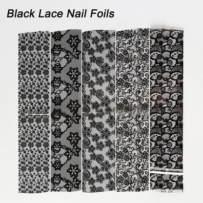 10pcs Elegant Black White Lace Flowers Nail Transfer Foils Stickers Black And White Sexy Lace DIY Charms Nail Art Decoration