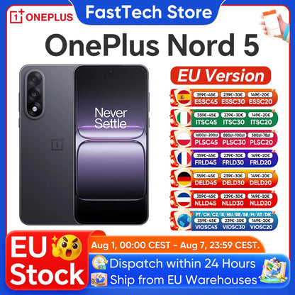New OnePlus Nord 5 Smartphone 5G Snapdragon™ 8s Gen 3 6.83”AMOLED Display 144 Hz 5200mAh 80W SUPERVOOC 50MP Dual Cameras