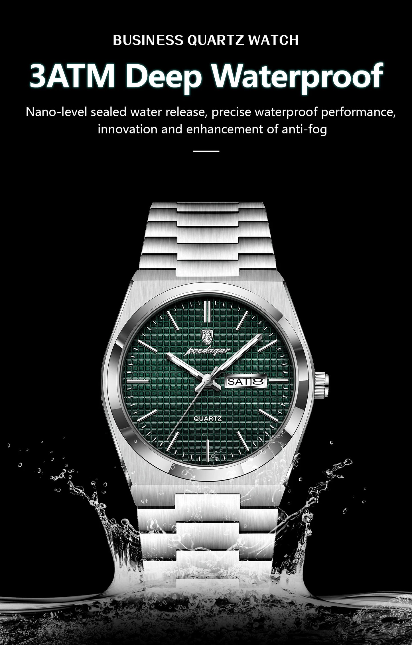 POEDAGAR Luxury Original Man Watch Waterproof Stainless Steel Luminous Men's Wristwatch Date Week Quartz Fashion Watches For Men