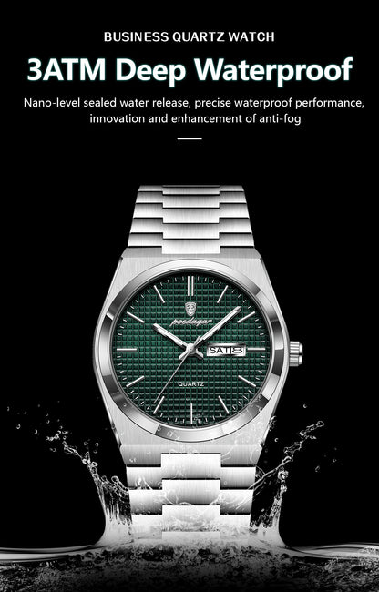 POEDAGAR Luxury Original Man Watch Waterproof Stainless Steel Luminous Men's Wristwatch Date Week Quartz Fashion Watches For Men