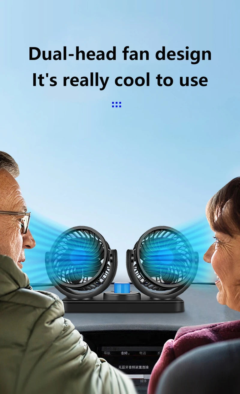Car Fan 360° Adjustable 2 Head Air Fan Automotive Electric Fan USB/12V/24V 2 Speeds Car Silent Fan For Home Desk