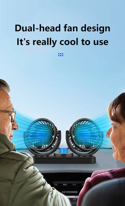 Car Fan 360° Adjustable 2 Head Air Fan Automotive Electric Fan USB/12V/24V 2 Speeds Car Silent Fan For Home Desk