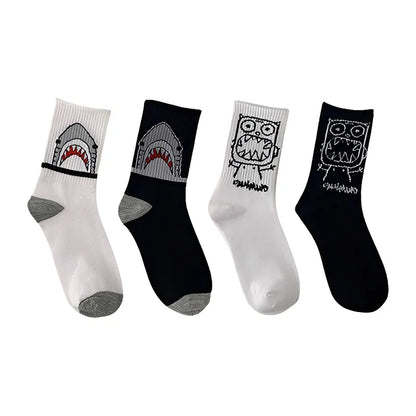 Spring Summer High Quality Harajuku Chaussette Style Shark Socks For Women Men's Cotton Hip Hop Man Meias Mens Calcetines