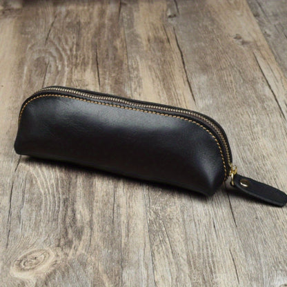 Vintage Leather Pencil Bag Simple Stationery Hoder Pen Case Storage Bag Zipper Pencil Pouch Glasses Box School Supplies
