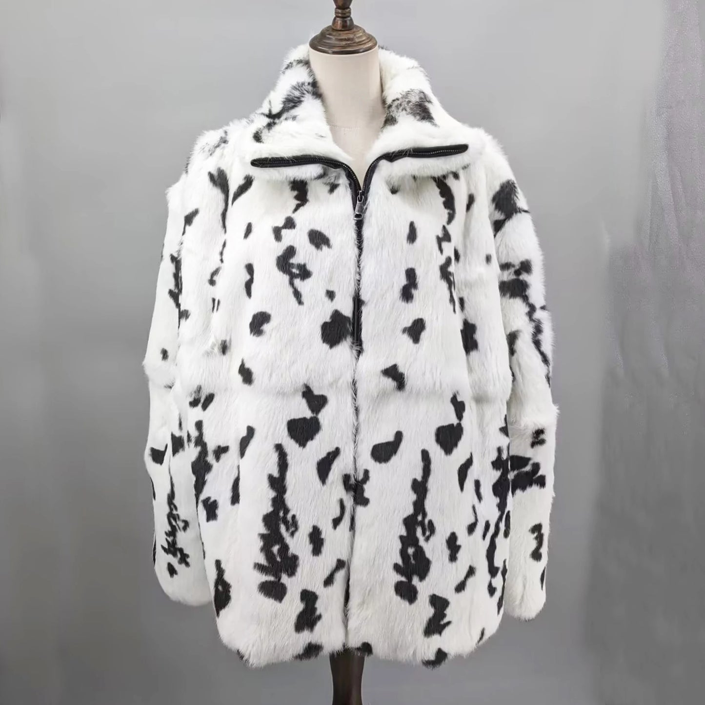 Women Real Rabbit Fur Coat High Collar Winter Jacket Make of One Rabbit Fur Cross Mink Pattern