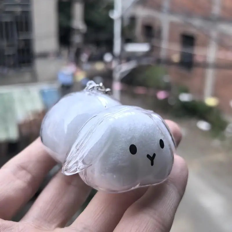 Cute Animal Rabbit Fur Organizer Keychain Bag Pendant Pet Souvenirs Cartoon Pet Hair Memorial Transparent Storage Box Keyring