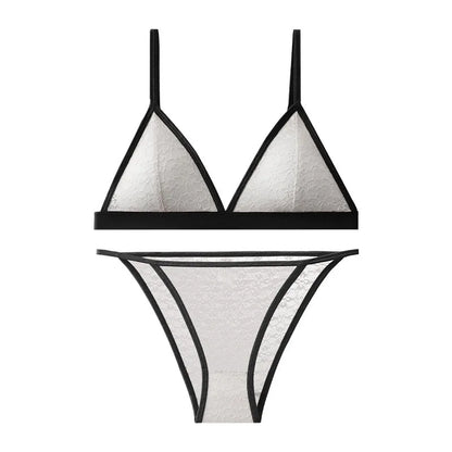 Women Triangle Bra and Panties Set Sheer Floral Lace Bralette Low-Rise Briefs Sexy Lingerie Set Removable Pads Ladies Underwear