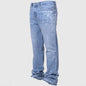Men's Fashion Jeans Work Pants, European and American Fashion Workwear Elastic Patchwork Denim Layered Flared Pants S-XXL