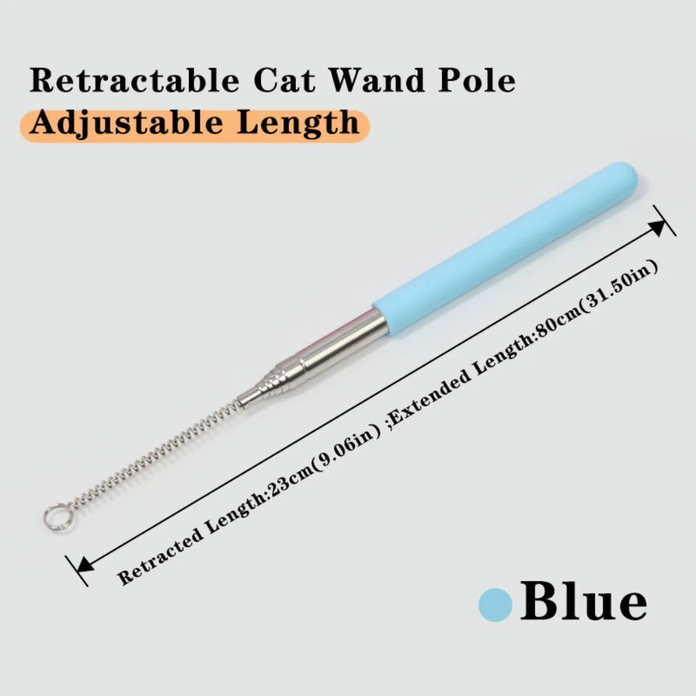 Retractable Cat Wand Pole Interactive with Hanging Loop DIY Cat Exercise Stick Stainless Steel Adjustable Length