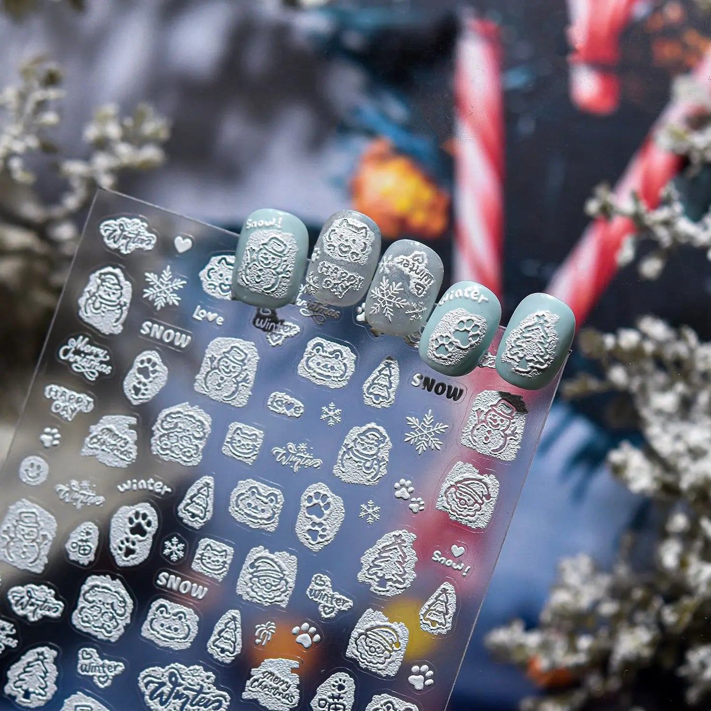 5D Embossed Mini Snowman Snow Nail Decorations Stickers Self Adhesive Nail Stickers Winter Christmas Nail Art Accessories Decals