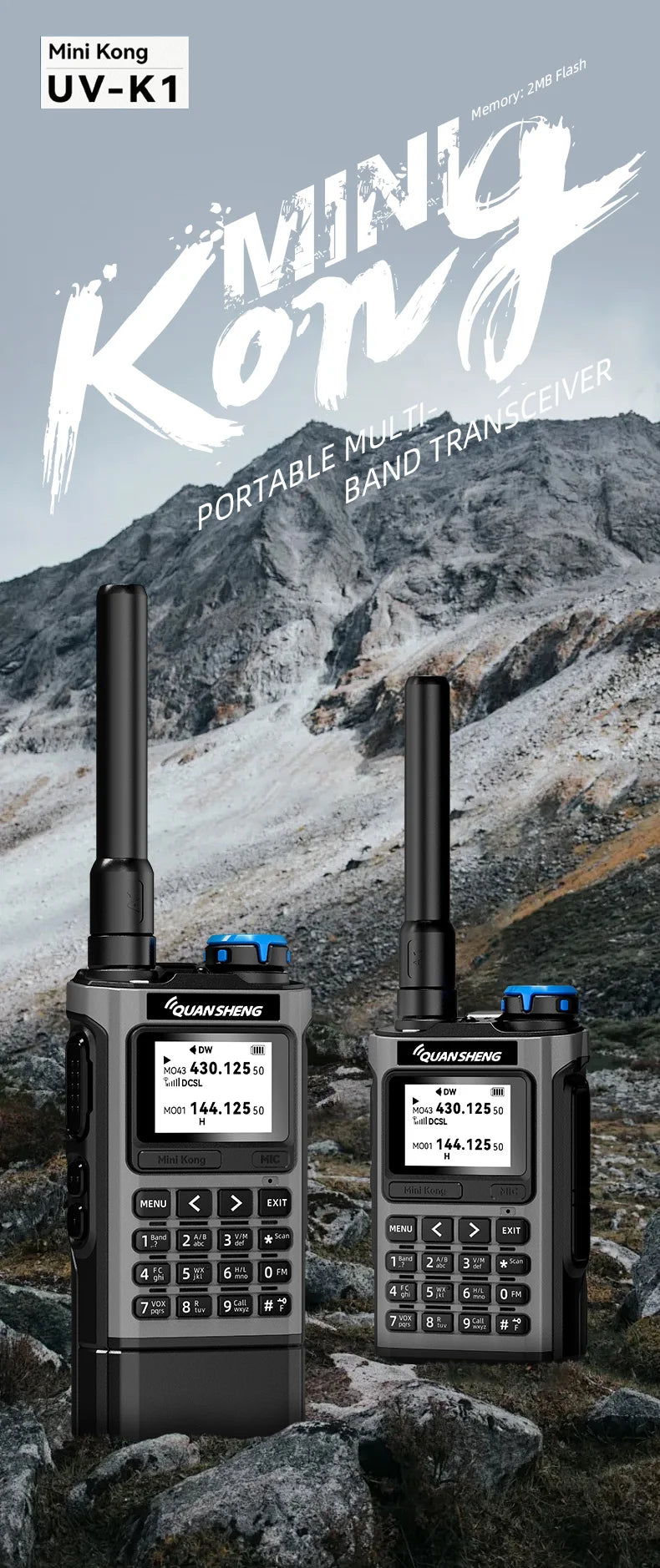 QUANSHENG K1 Air Band Walkie Talkie Wireless Copy Frequency Meter Type-C Charging NOAA Multi-Band Portable Two Way Radio UV