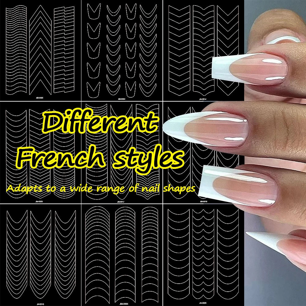 1pcs Curved French Lines Nail Art Stencils Stickers V-shaped Pattern Classic French Nail Decals Drawing Line Aid Nail Sticker To