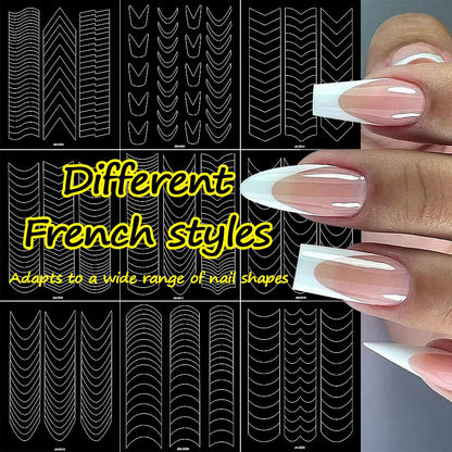 1pcs Curved French Lines Nail Art Stencils Stickers V-shaped Pattern Classic French Nail Decals Drawing Line Aid Nail Sticker To