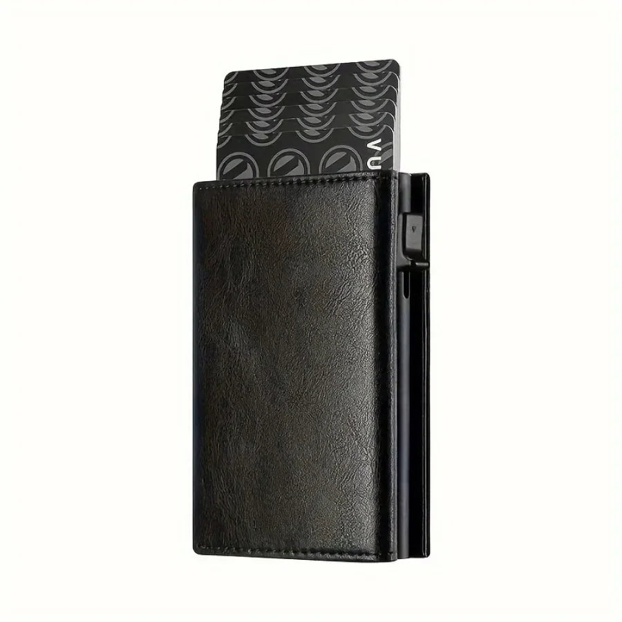 Men's Wallet with Zipper Coin Purse Automatic Pop-up Metal Credit Card Holder Minimalist RFID Blocking Business Card Wallet Idea