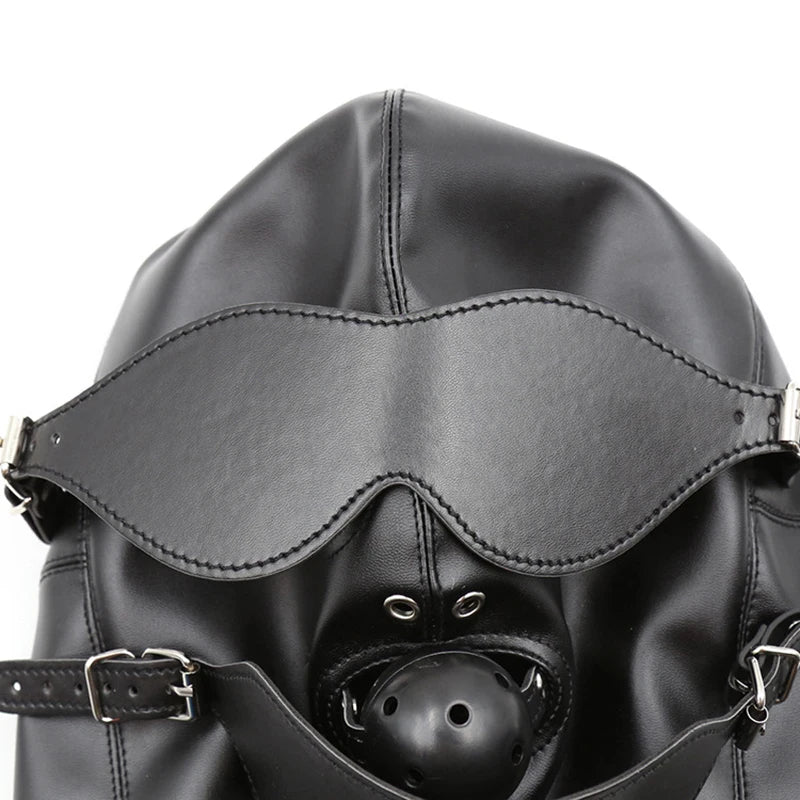 Bondage BDSM Sex Mask Fetish Hood With Gags Leather  Deprivation Hood Adult Slave Games Full Head Sex Toys for Women Men Gay