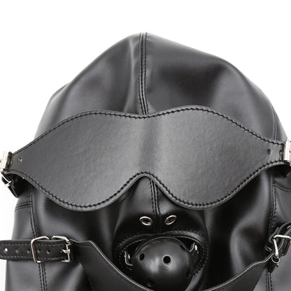 Bondage BDSM Sex Mask Fetish Hood With Gags Leather  Deprivation Hood Adult Slave Games Full Head Sex Toys for Women Men Gay