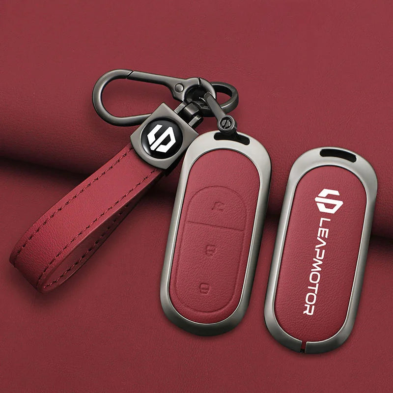 Zinc alloy+leather car remote key set, suitable for Leapmotor C16 C11 C10 C01 B10 T03 S01 car keychain key set chain accessories