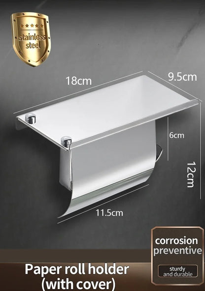 Stainless Steel Paper Towel Holder Without Punching Wall-Mounted Kitchen Roll Holder Toilet Paper Holder Bathroom Towel Rack