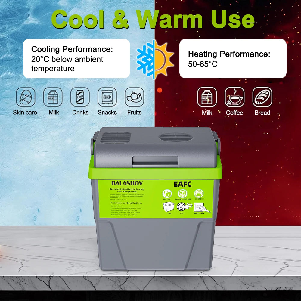 10L 20L Mini Refrigerator 12V/220V Fridge Freezer Portable Compressor Cooler and Heater Ice Box for Driving Camping Picnic