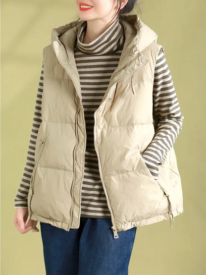 Schinteon Women 90% White Duck Down Vest with Hood Autumn Winter Over Size Casual Sleeveless Jacket Top Fashionable Gilet 2026