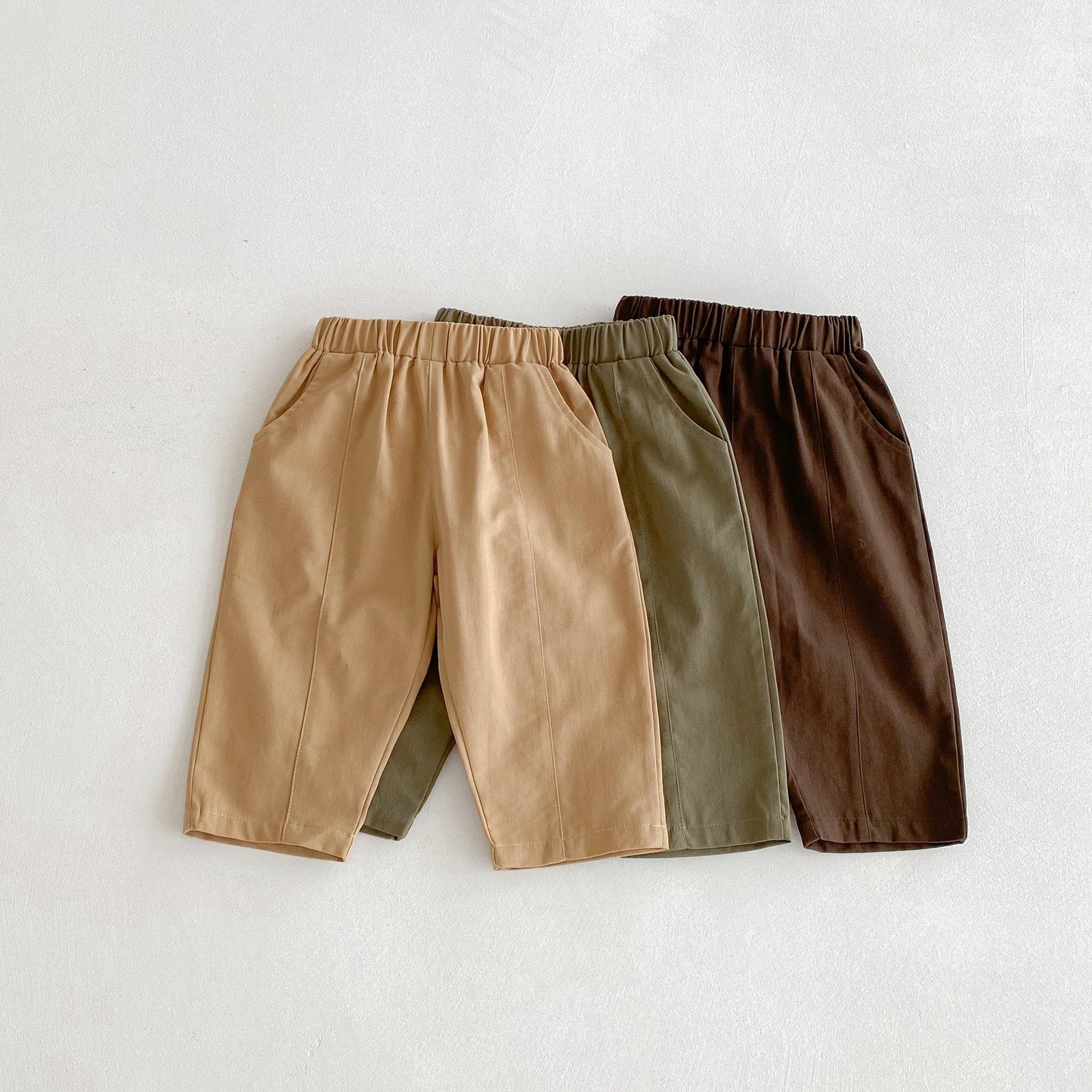 Toddler Girl Cotton Pleated Harem Pants 1-6Y Kids Boys Solid Color Casual Roll Up Trousers Comfy Elastic Waist Kids Bottoms