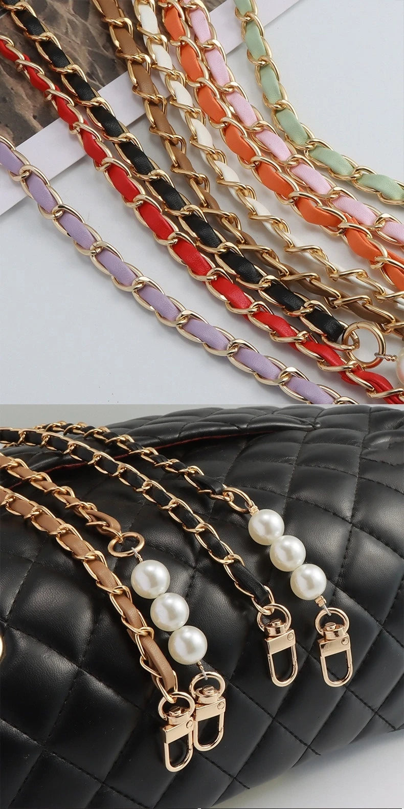 Pearl Leather Chain Mobile Phone Strap Long Crossbody Anti-Loss Shoulder Cord with Metal Pendant for Women