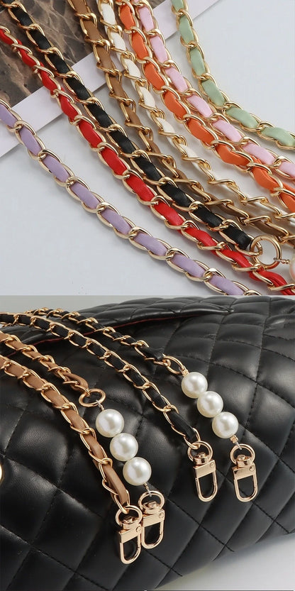 Pearl Leather Chain Mobile Phone Strap Long Crossbody Anti-Loss Shoulder Cord with Metal Pendant for Women