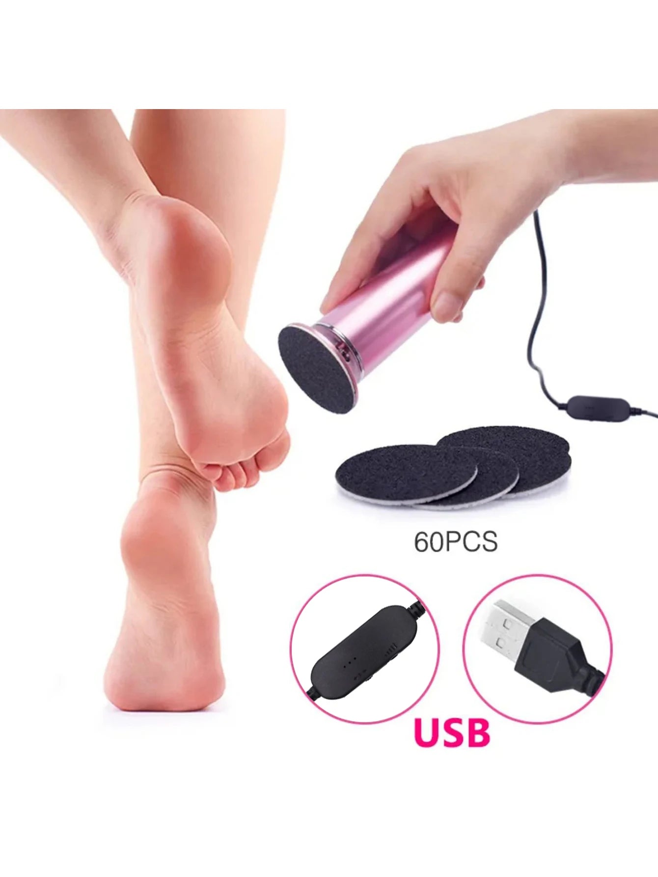 Electric Foot File Callus Remover Pedicure Machine with 60 Replacement Sandpaper Disks Adjustable Speed Aluminum Foot Care Tool