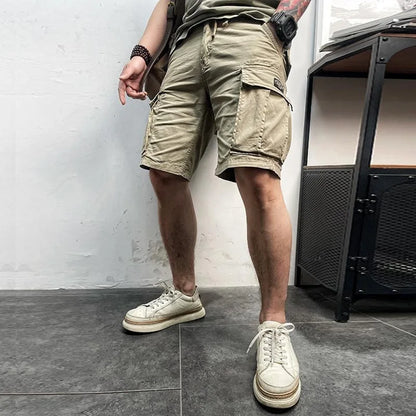 Men Summer New Multi Pockets Cotton Cargo Shorts Men Fashion Solid Quick Dry Joggers Shorts Pants Outdoor Breathable Shorts Male