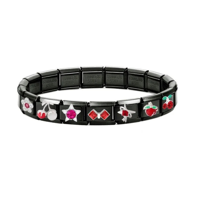 2025 New Original Black Red Stars Love Heart Bows Flower Italian Charm Link Fit 9mm Stainless Steel Jewelry DIY Making Bracelets